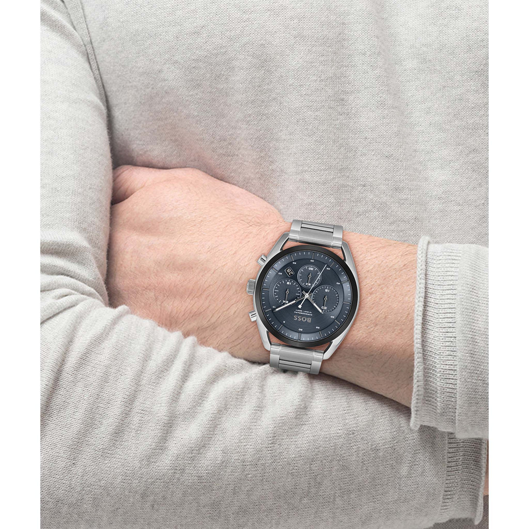 Hugo Boss Silver Steel Blue Dial Chronograph Men's Watch - 1514093