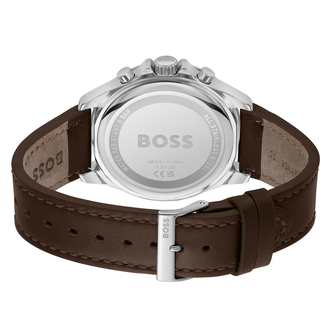 Hugo Boss Dark Brown Leather Green Dial Chronograph Men's Watch - 1514098