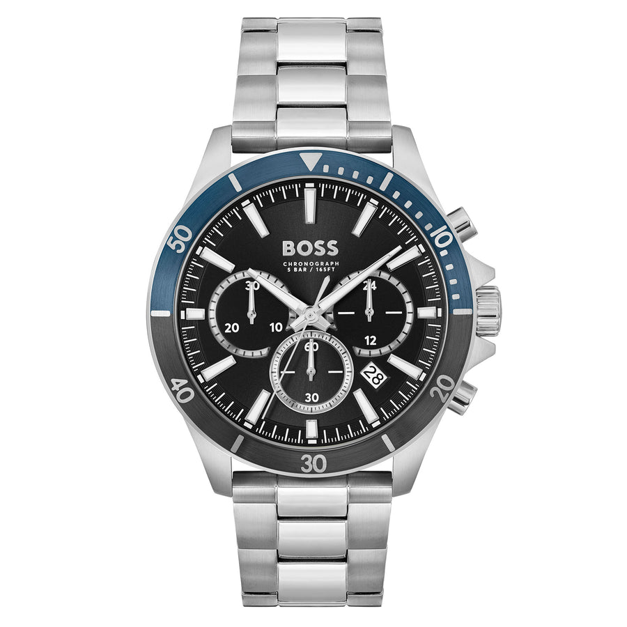 Hugo Boss Silver Steel Black Dial Chronograph Men's Watch - 1514101