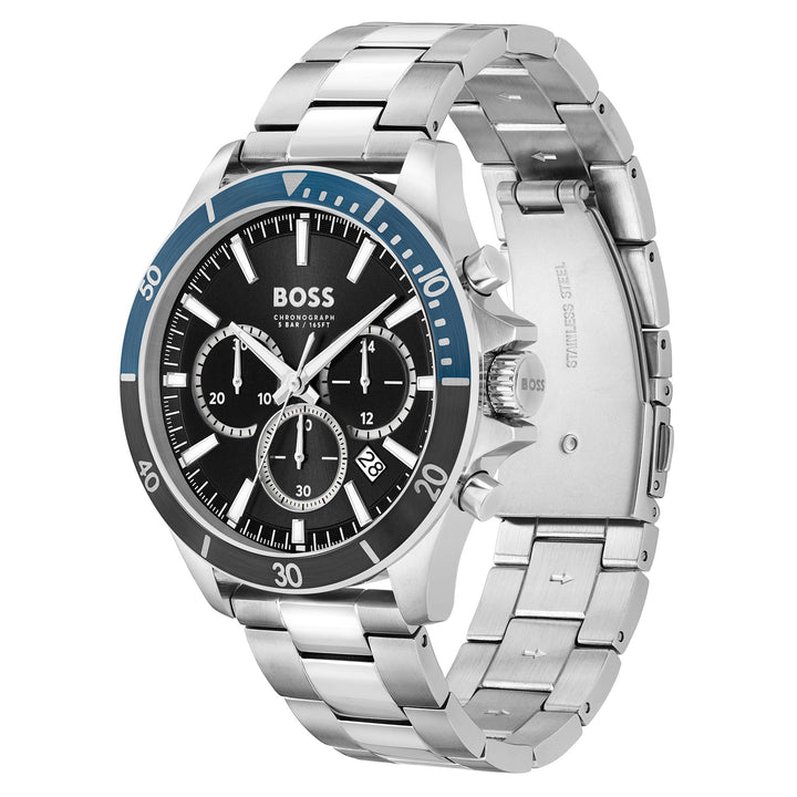 Hugo Boss Silver Steel Black Dial Chronograph Men's Watch - 1514101
