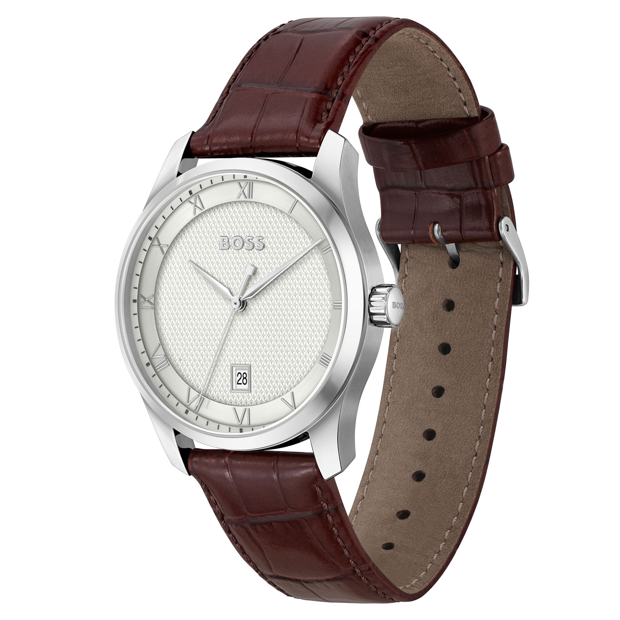 BOSS by Hugo Boss Brown Leather Silver White Dial Men's Watch - 1514114