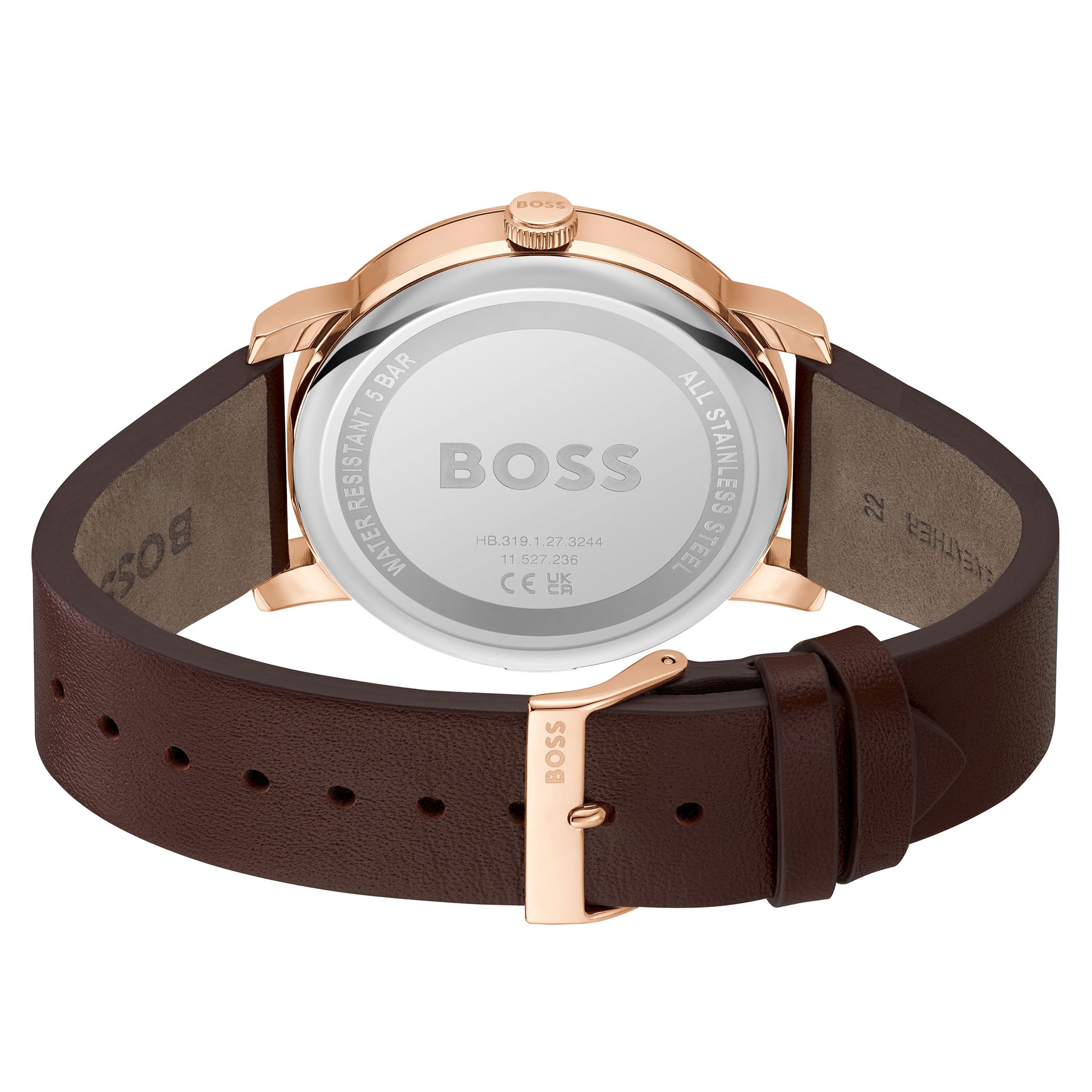 Hugo Boss Brown Leather Blue Dial Multi-function Men's Watch - 1514126