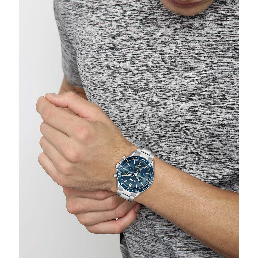 Hugo Boss Stainless Steel Blue Dial Chronograph Men's Watch - 1514143