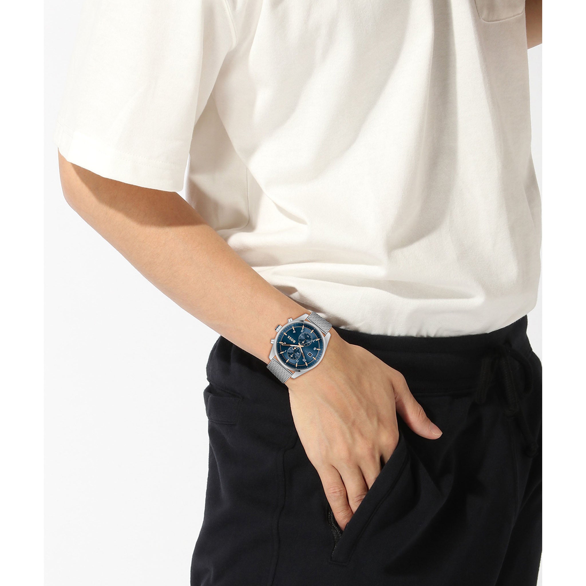 Hugo Boss Stainless Steel Mesh Blue Sunray Dial Chronograph Men's Watch - 1514149