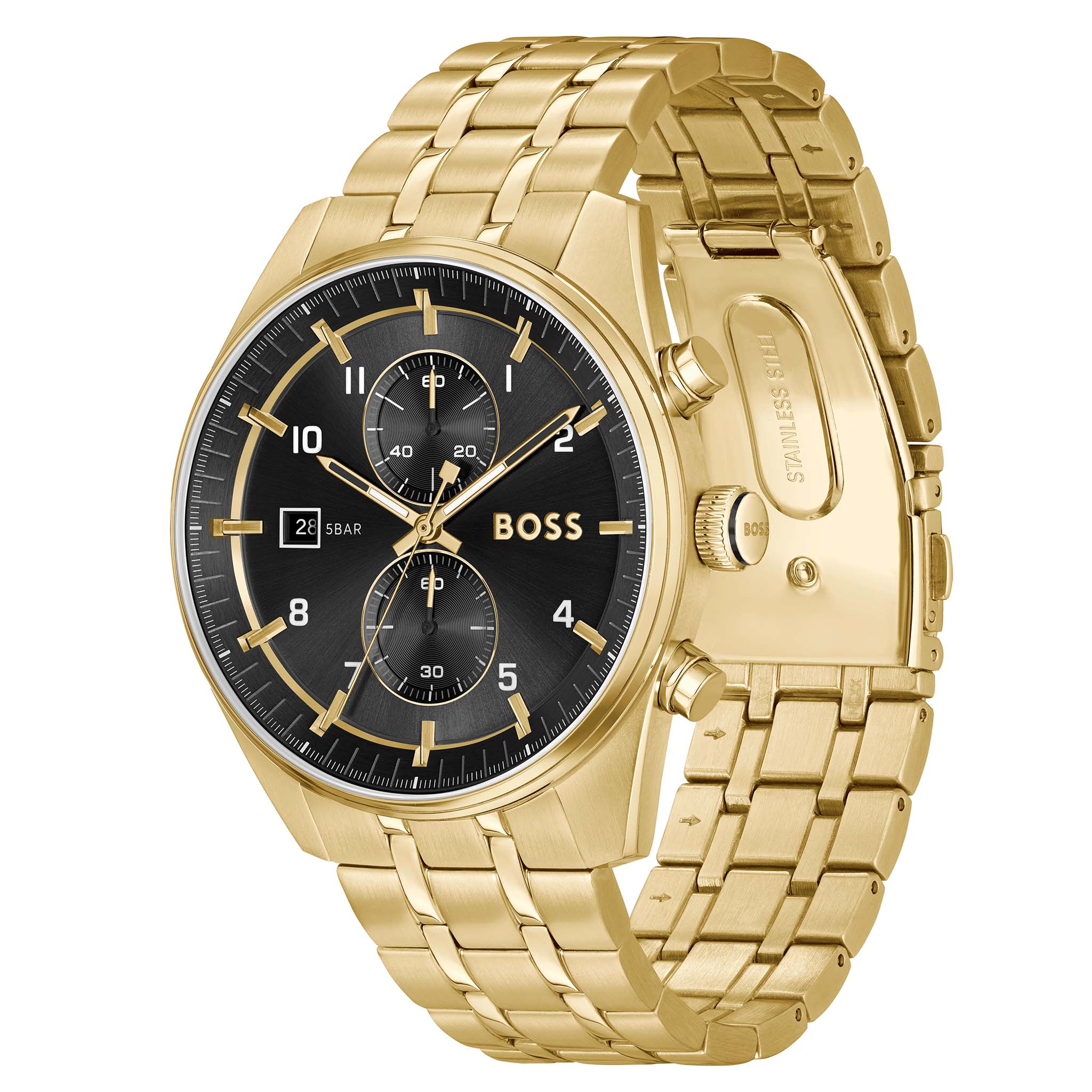 Hugo Boss Gold Steel Black Sunray Dial Chronograph Men's Watch - 1514152