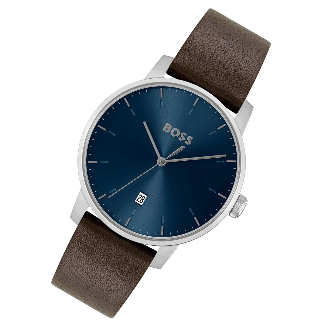 Hugo Boss Brown Leather Blue Dial Men's Watch - 1514160