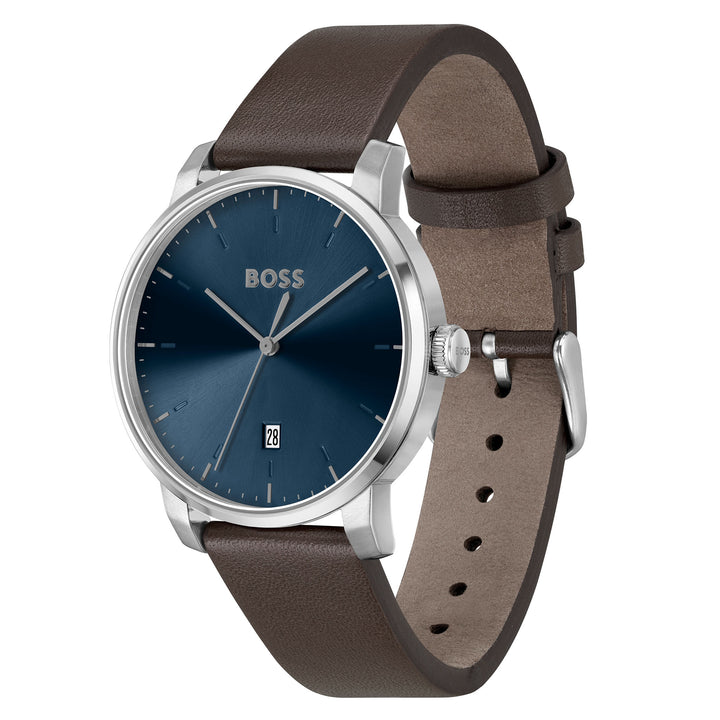 Hugo Boss Brown Leather Blue Dial Men's Watch - 1514160