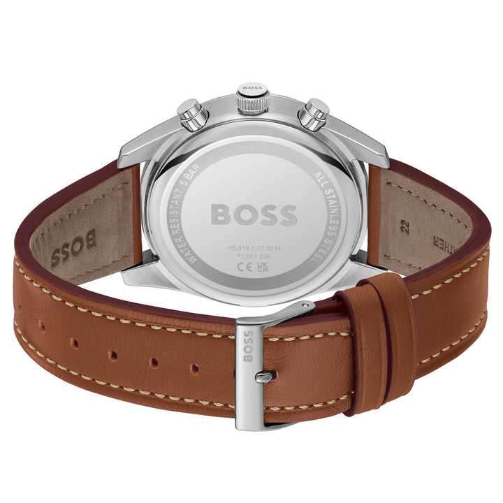 Hugo Boss Brown Leather Black Sunray Dial Fashion Chronograph Men's Watch - 1514161