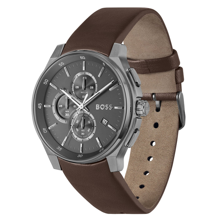 Hugo Boss Brown Leather Grey Dial Chronograph Men's Watch - 1514187