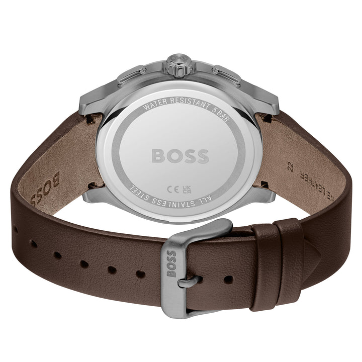 Hugo Boss Brown Leather Grey Dial Chronograph Men's Watch - 1514187