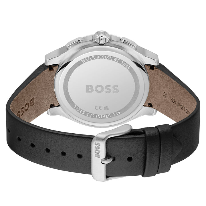 Hugo Boss Leather Black Dial Chronograph Men's Watch - 1514188