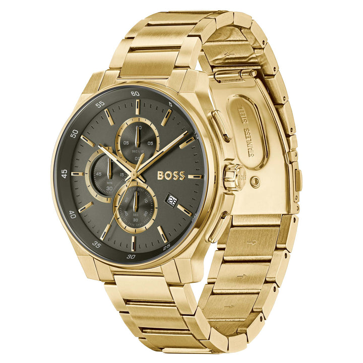 Hugo Boss Gold Steel Olive Green Dial Chronograph Men's Watch - 1514190