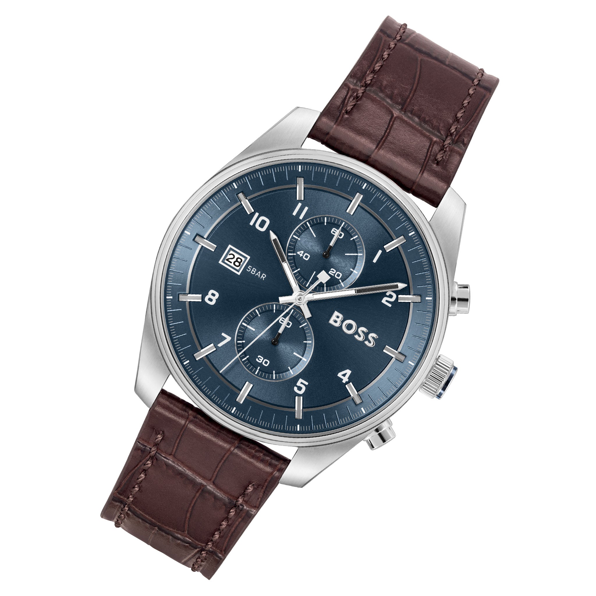 BOSS by Hugo Boss Brown Leather Blue Dial Chronograph Men's Watch - 1514194