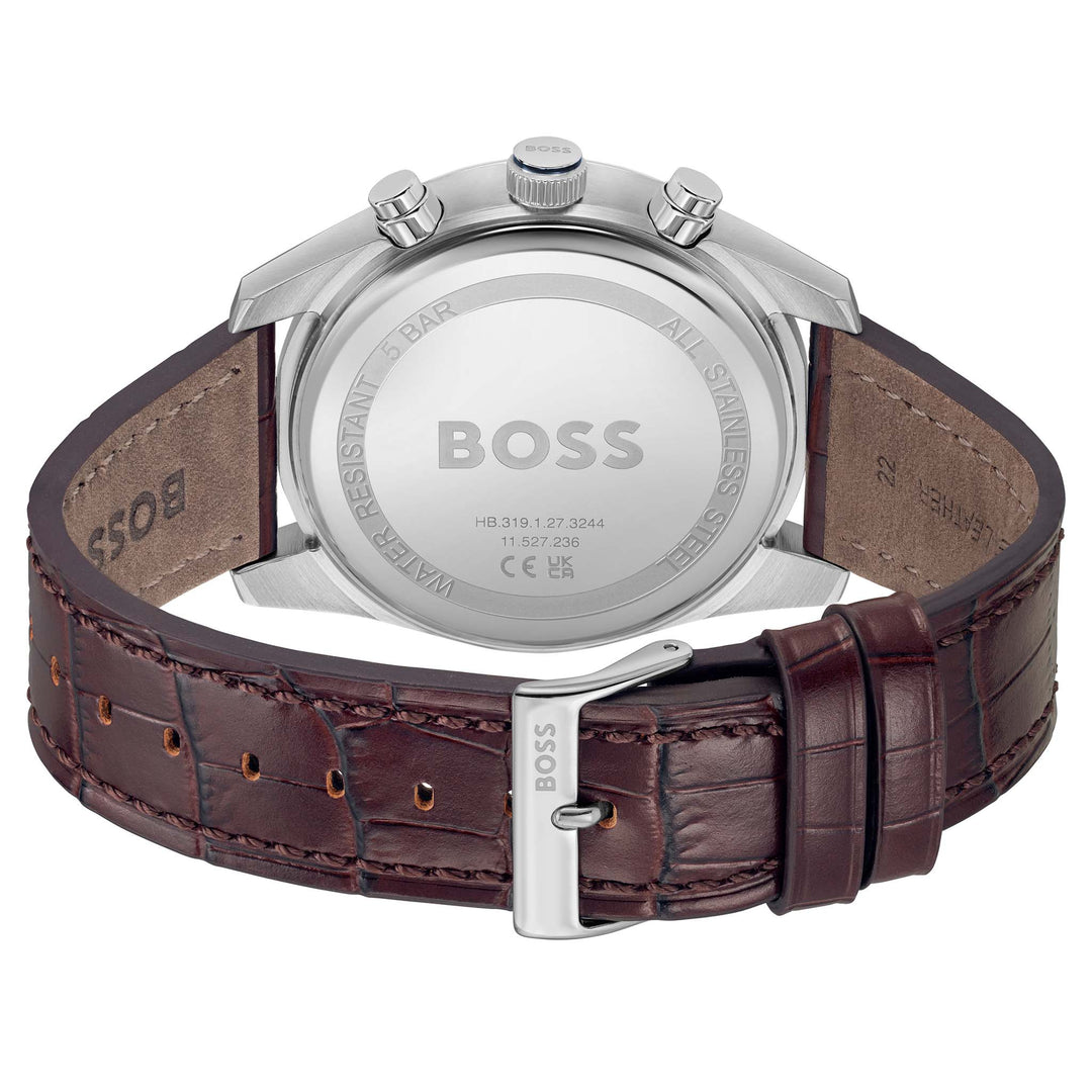 Hugo Boss Brown Leather Blue Dial Chronograph Men's Watch - 1514194