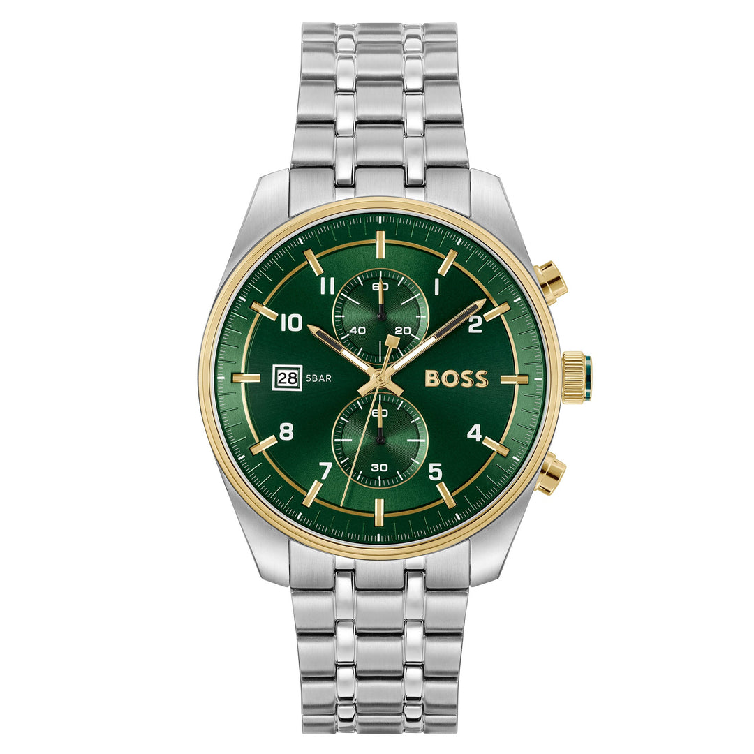 Hugo Boss Stainless Steel Green Dial Fashion Chronograph Men's Watch - 1514195