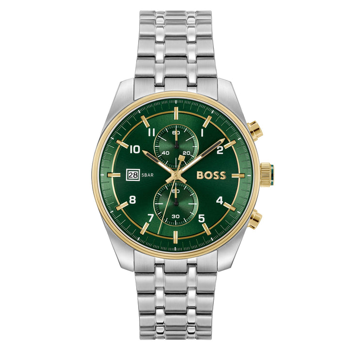 Hugo Boss Stainless Steel Green Dial Fashion Chronograph Men's Watch - 1514195