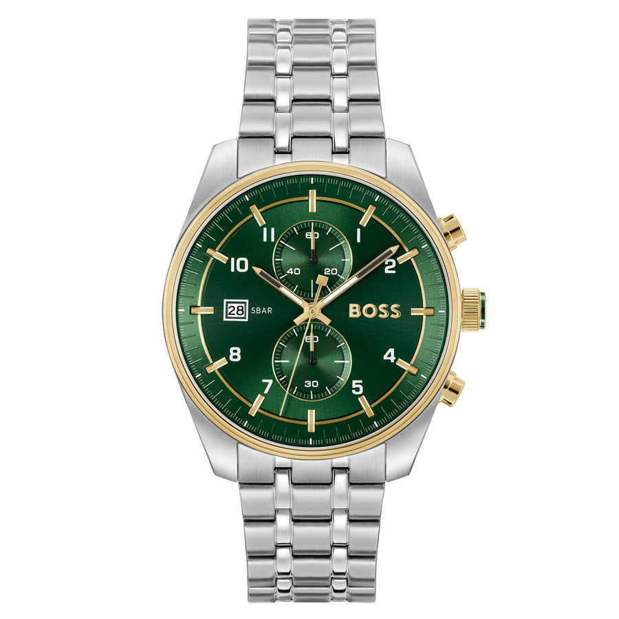 Hugo Boss Stainless Steel Green Dial Fashion Chronograph Men's Watch - 1514195