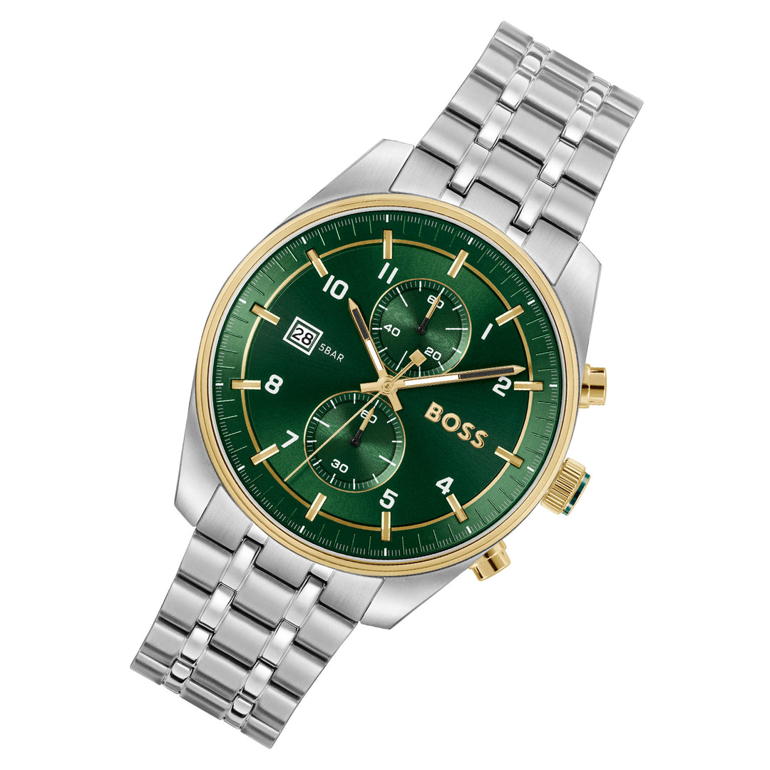 Hugo Boss Stainless Steel Green Dial Chronograph Men's Watch - 1514195