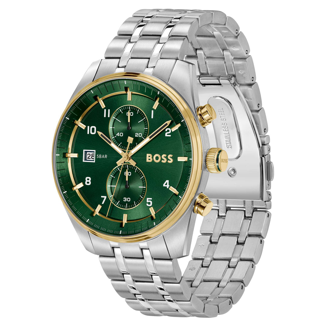 Hugo Boss Stainless Steel Green Dial Chronograph Men's Watch - 1514195