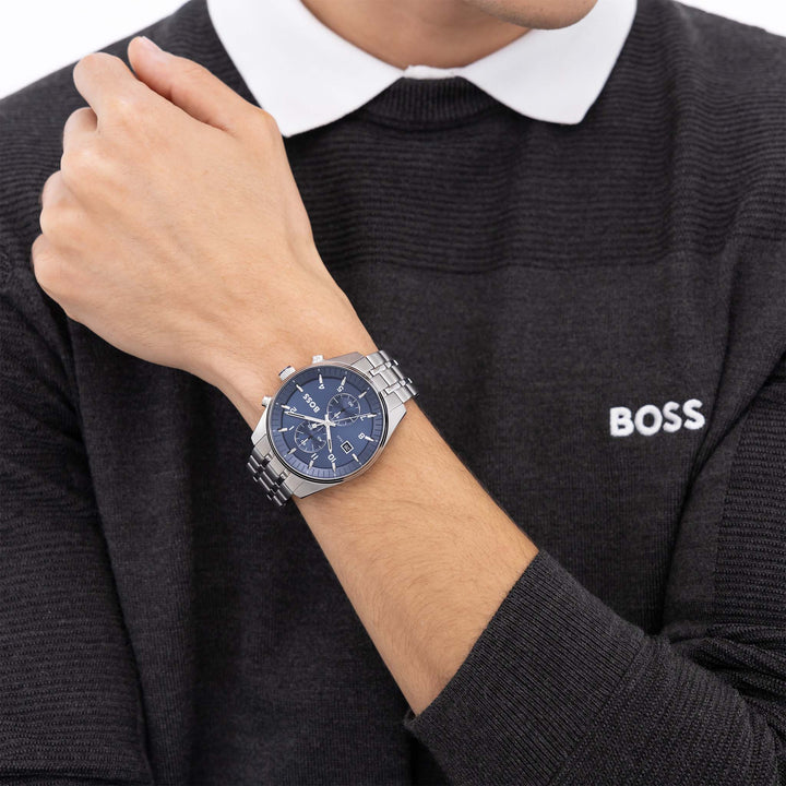 Hugo Boss Stainless Steel Blue Dial Chronograph Men's Watch - 1514216