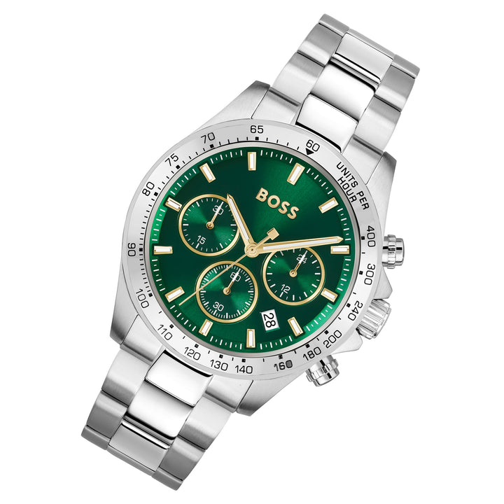 Hugo Boss Silver Steel Green Dial Chronograph Men's Watch - 1514217