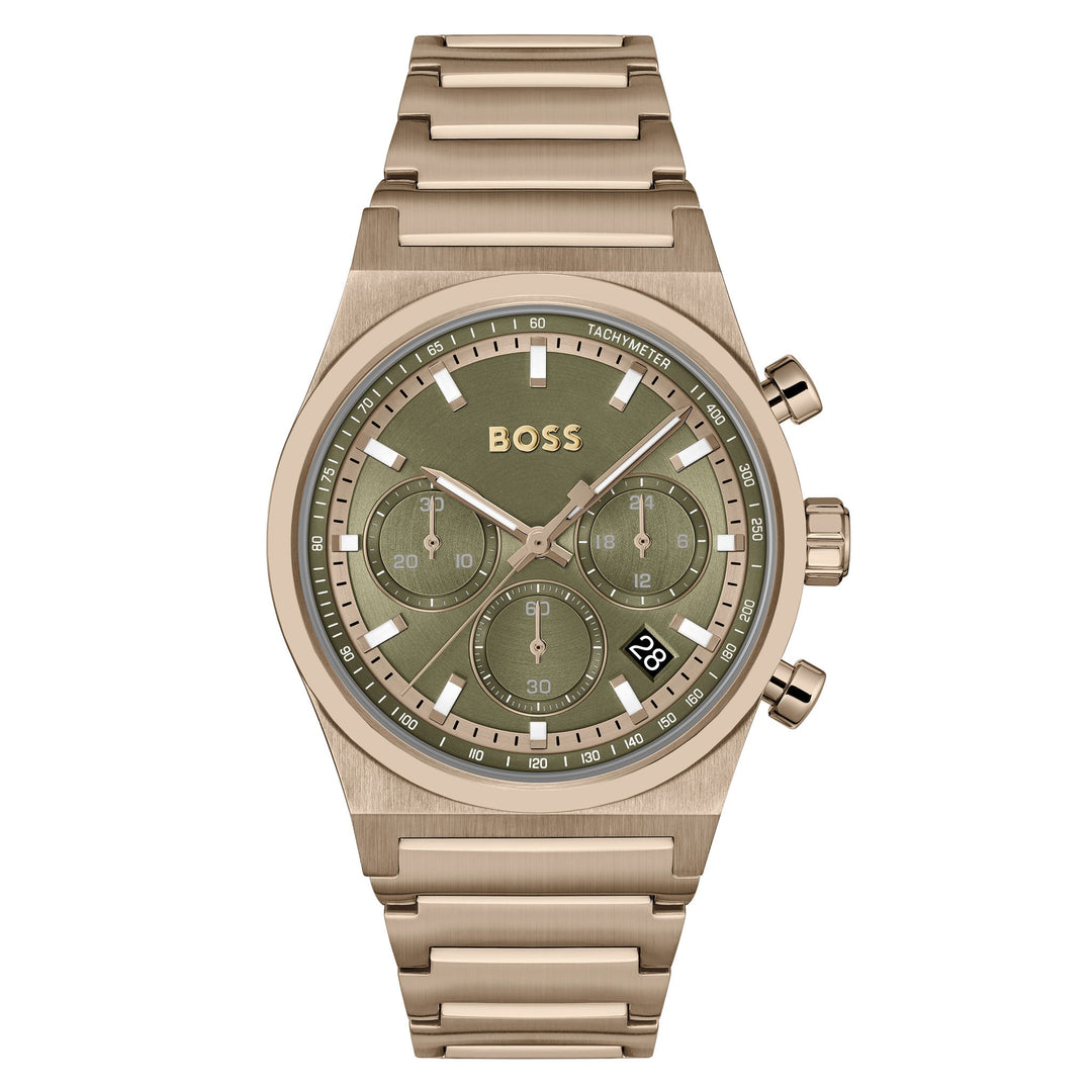 Hugo Boss Beige Gold Steel Olive Green Dial Chronograph Men's Watch - 1514222