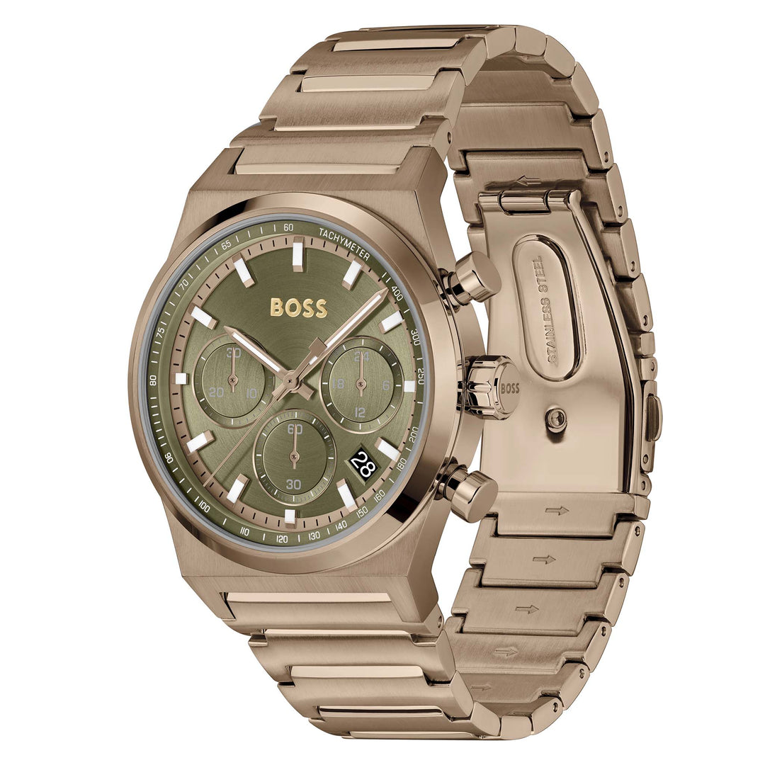 Hugo Boss Beige Gold Steel Olive Green Dial Chronograph Men's Watch - 1514222