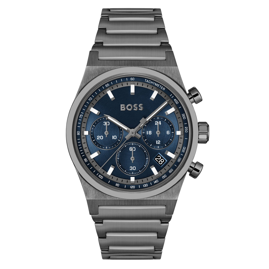 Hugo Boss Grey Steel Blue Dial Chronograph Men's Watch - 1514223