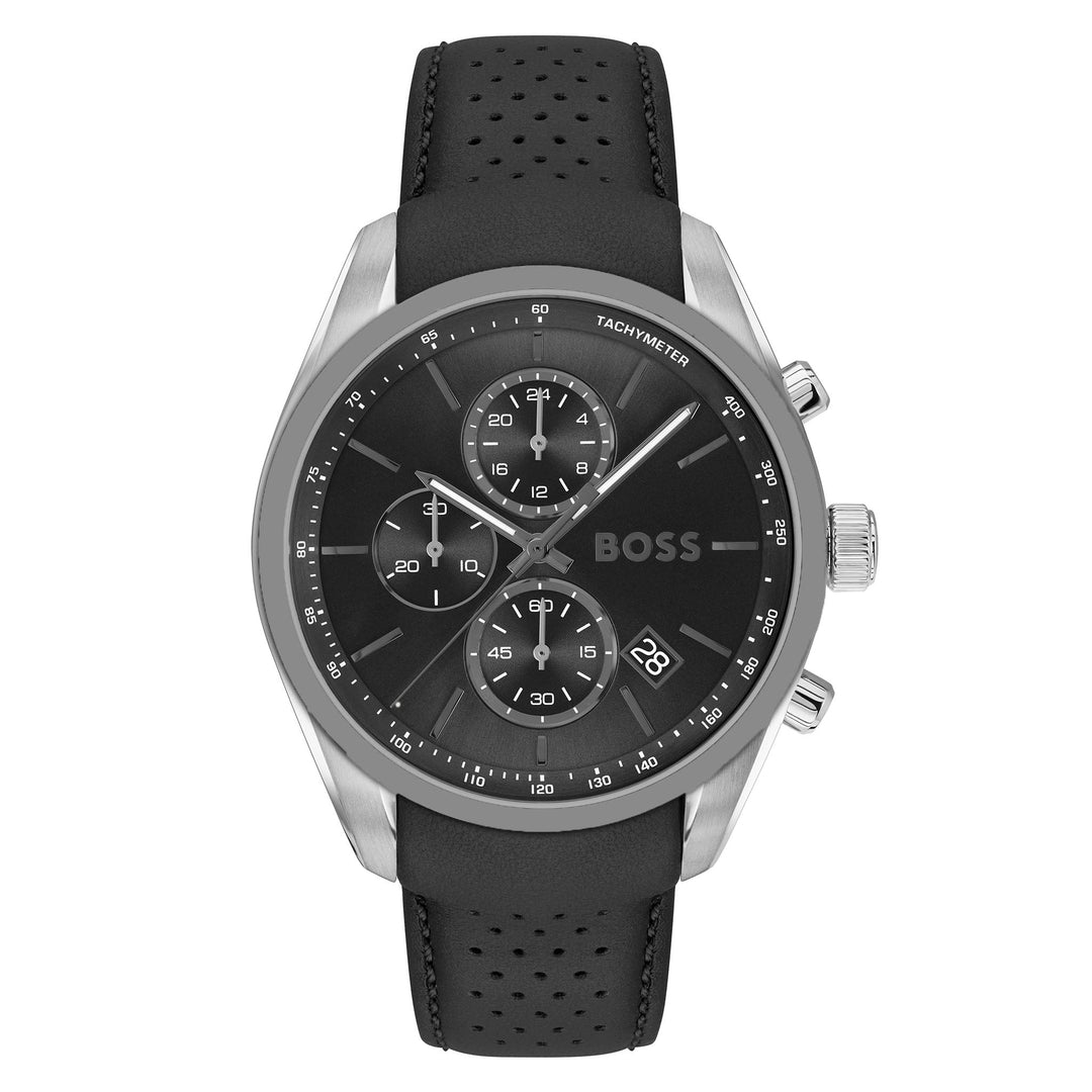 Hugo Boss Leather Black Dial Chronograph Men's Watch - 1514224