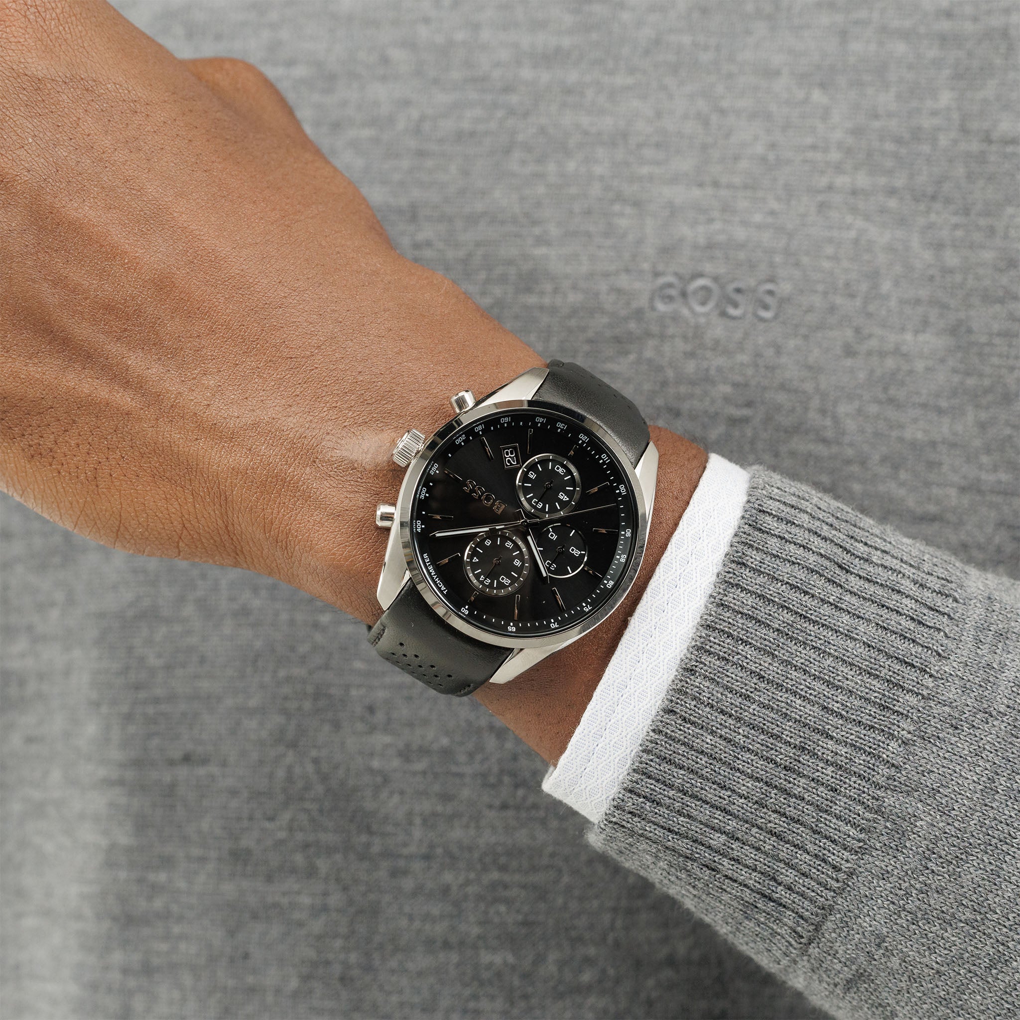 BOSS by Hugo Boss Leather Black Dial Chronograph Men's Watch - 1514224