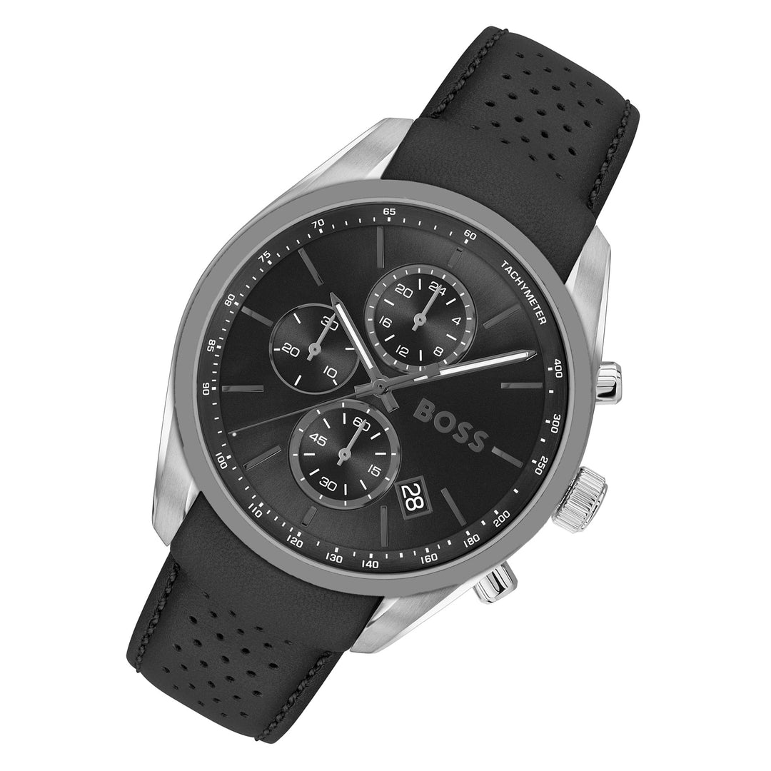 Hugo Boss Leather Black Dial Chronograph Men's Watch - 1514224