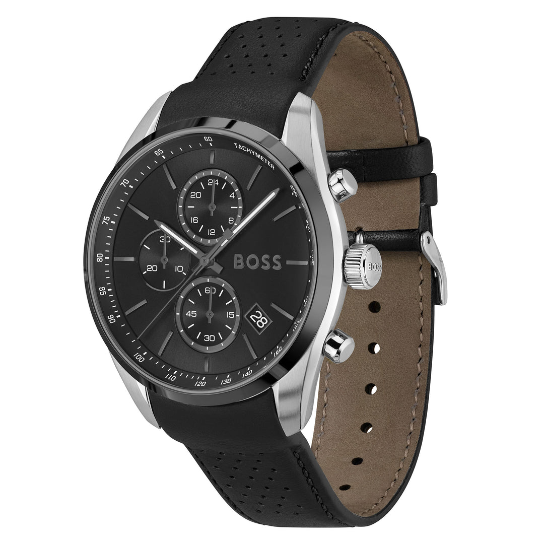 Hugo Boss Leather Black Dial Chronograph Men's Watch - 1514224