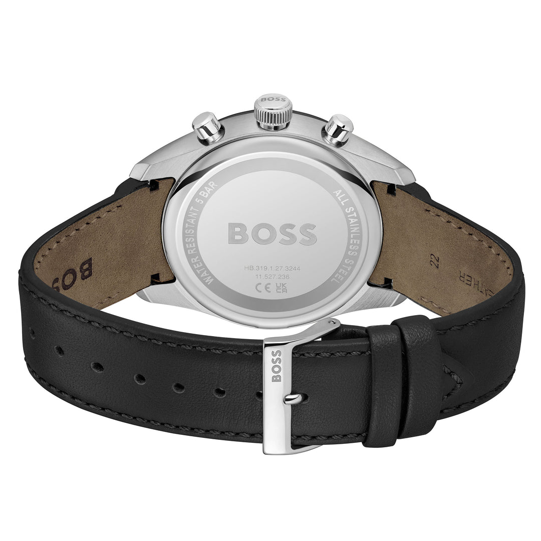 Hugo Boss Leather Black Dial Chronograph Men's Watch - 1514224