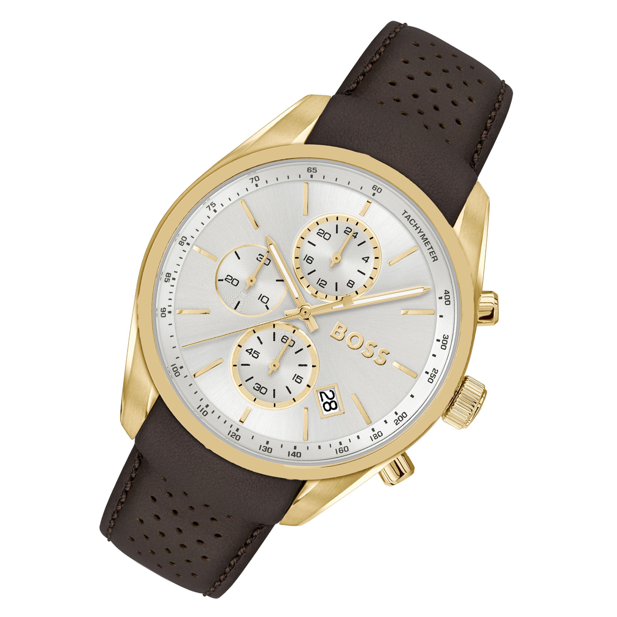 BOSS by Hugo Boss Brown Leather Silver White Chronograph Men's Watch - 1514225