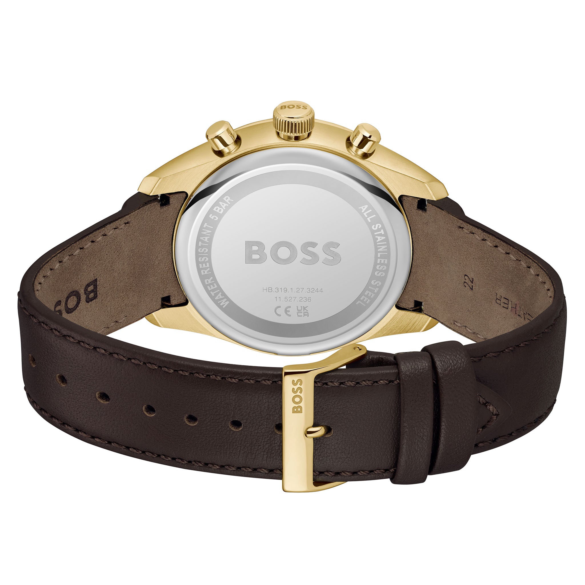 Hugo Boss Brown Leather Silver White Chronograph Men's Watch - 1514225