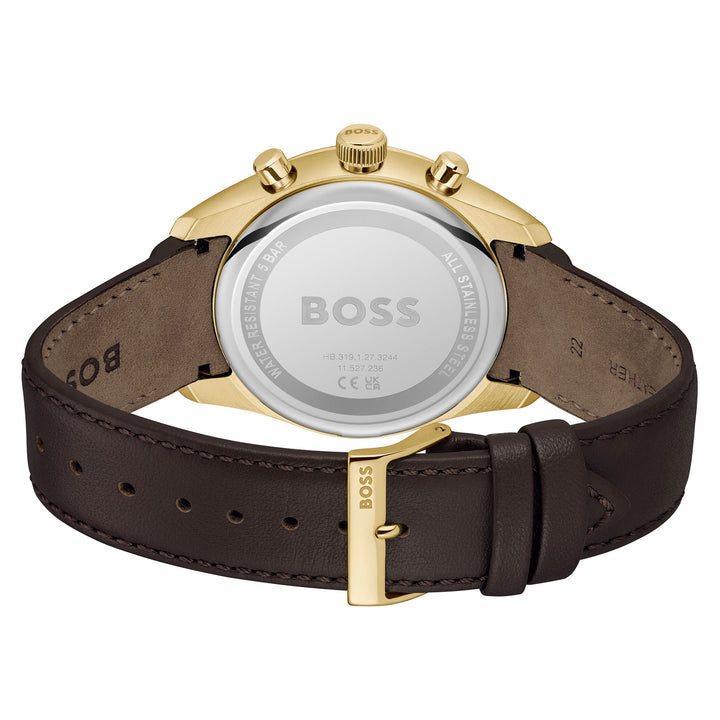 Hugo Boss Brown Leather Silver White Chronograph Men's Watch - 1514225