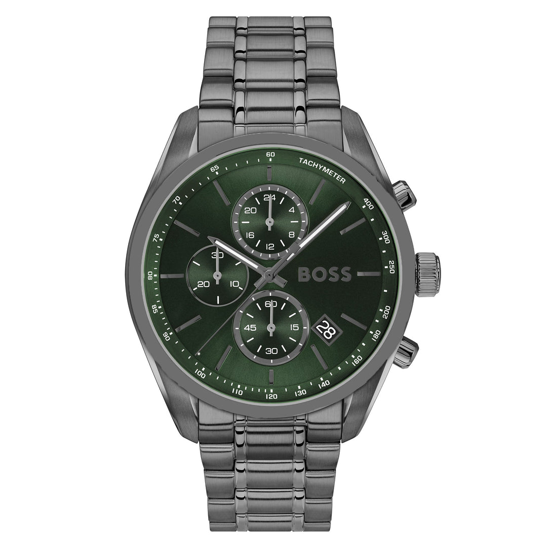 Hugo Boss Grey Steel Green Dial Chronograph Men's Watch - 1514228