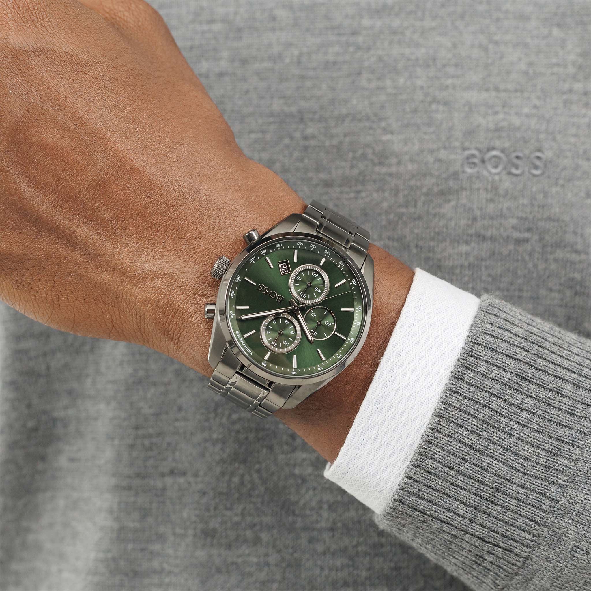 BOSS by Hugo Boss Grey Steel Green Dial Chronograph Men's Watch - 1514228
