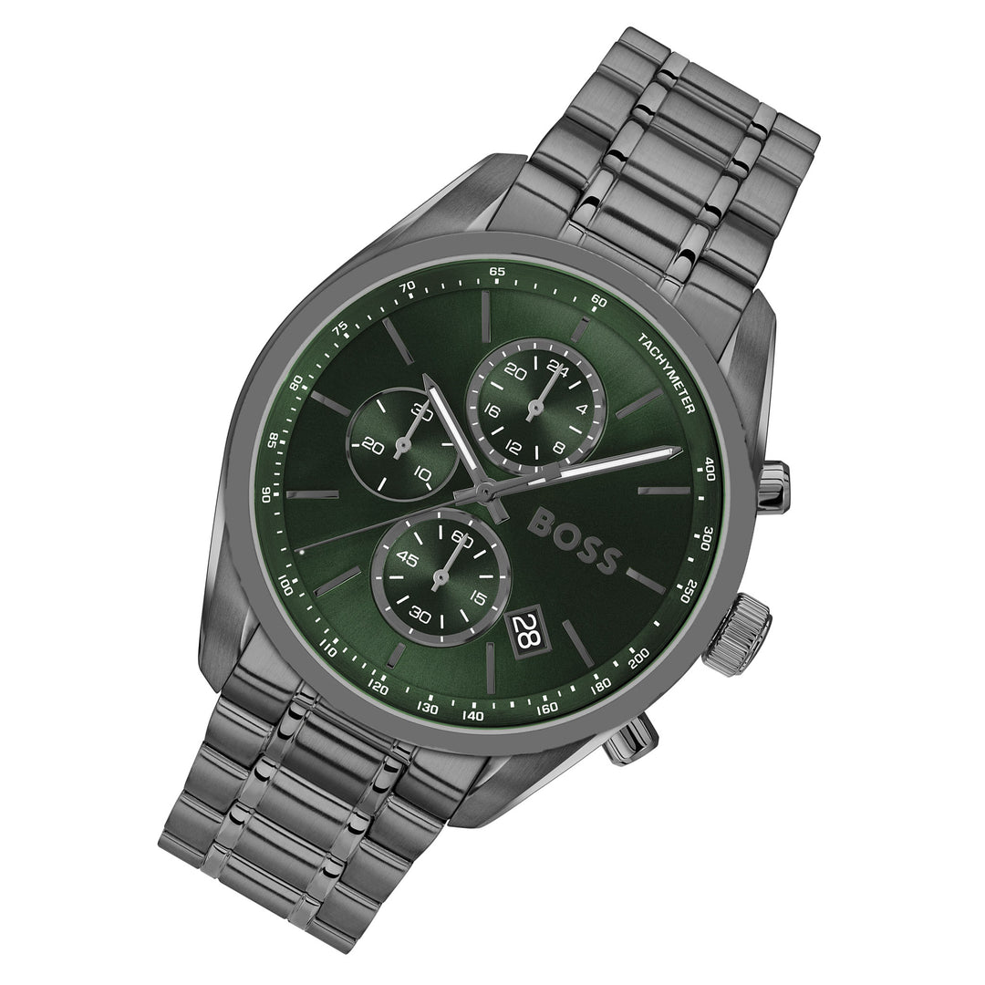 Hugo Boss Grey Steel Green Dial Chronograph Men's Watch - 1514228