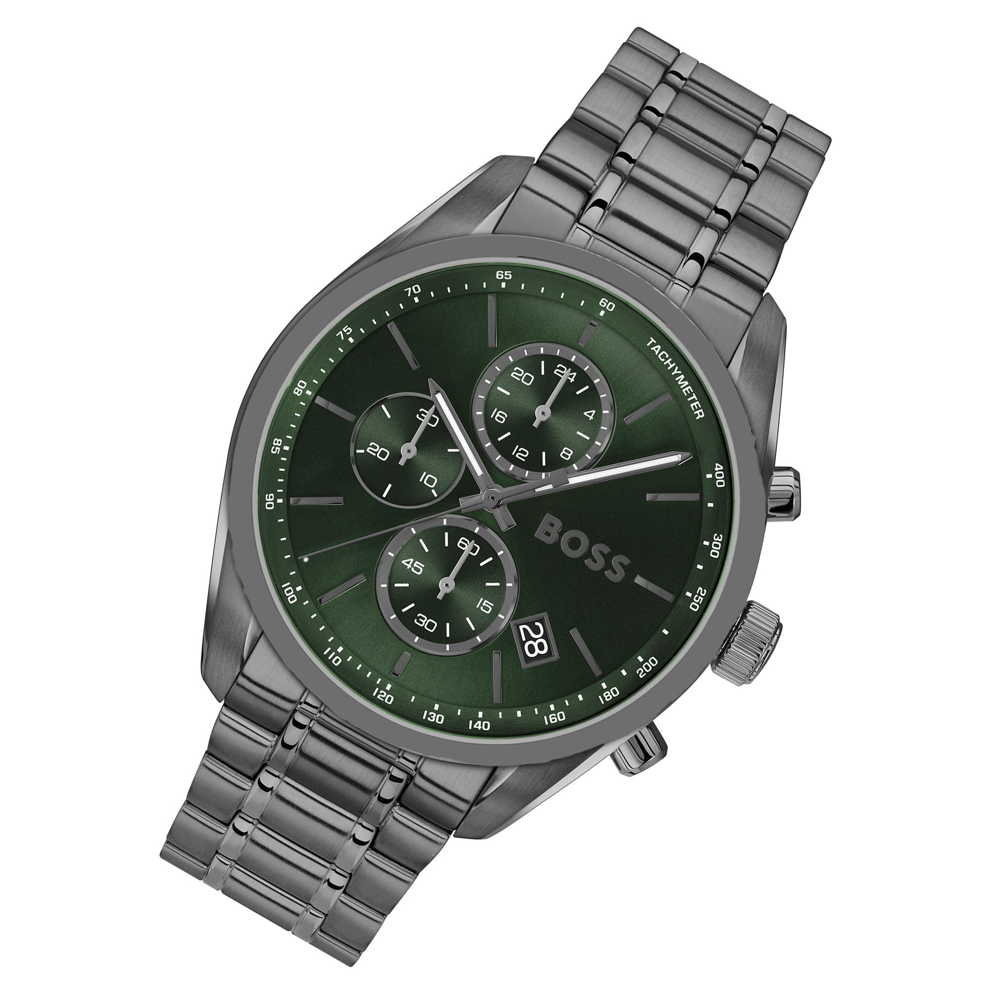 Hugo Boss Grey Steel Green Dial Chronograph Men's Watch - 1514228