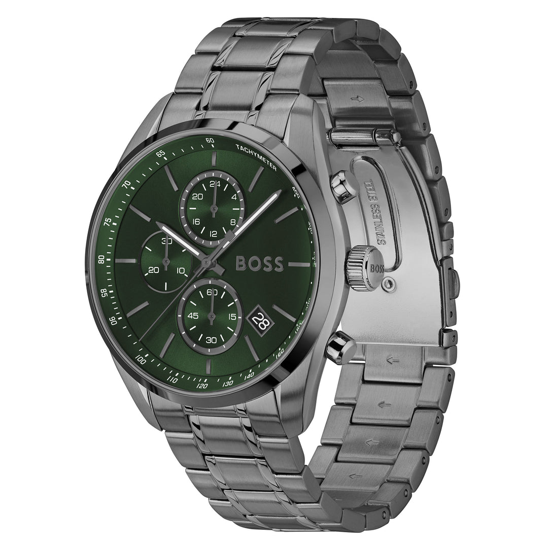 Hugo Boss Grey Steel Green Dial Chronograph Men's Watch - 1514228