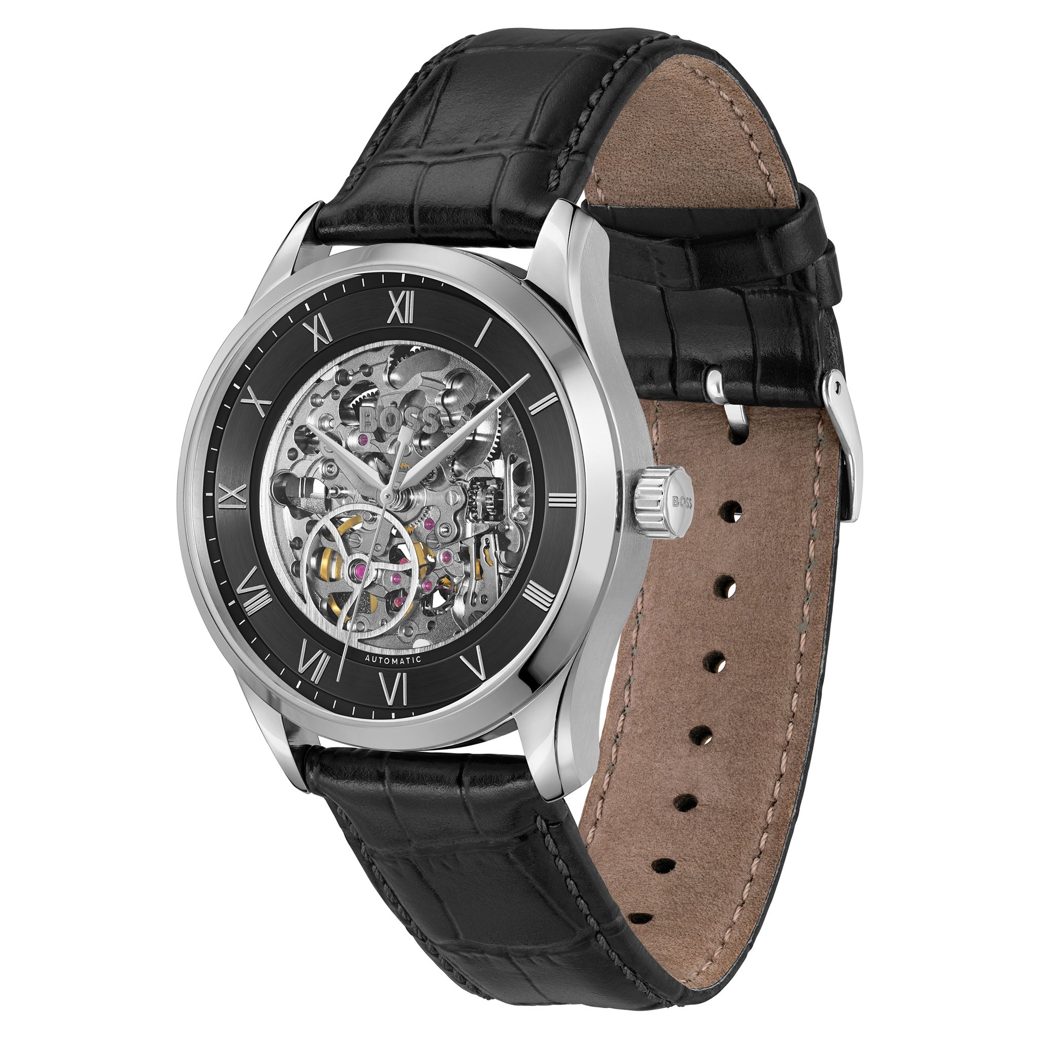 BOSS by Hugo Boss Black Leather Mechanical-Automatic Men's Watch - 1514234