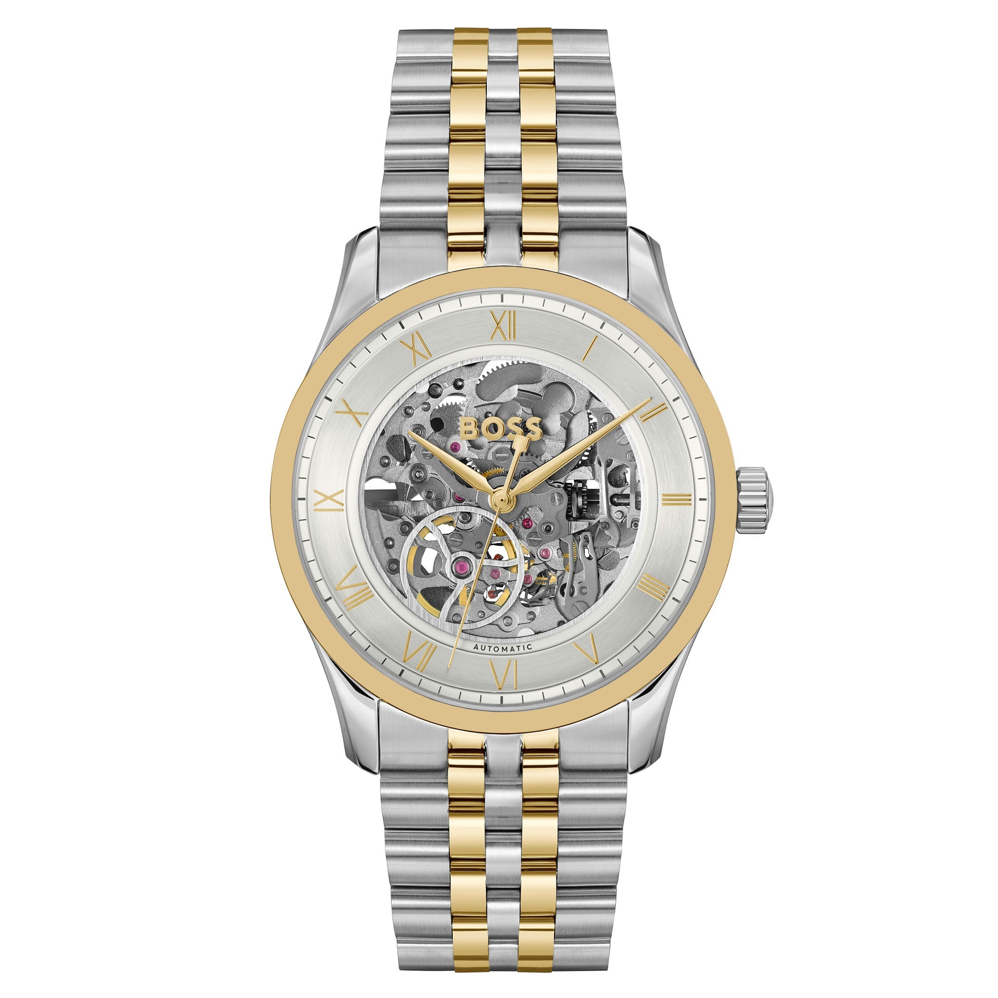Hugo Boss Two-Tone Steel Silver White Dial Mechanical-Automatic Men's Watch - 1514237