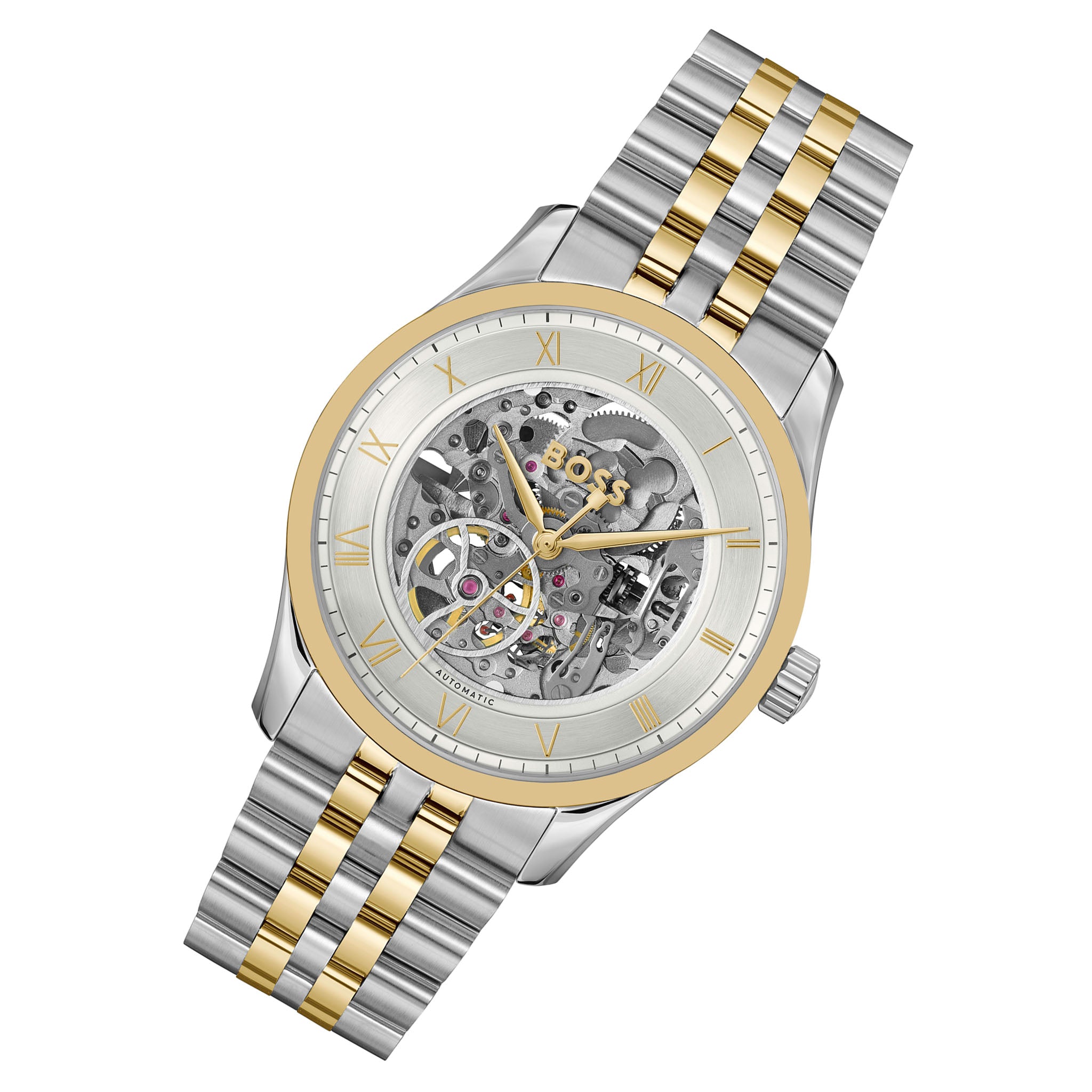 Hugo Boss Two-Tone Steel Silver White Dial Mechanical-Automatic Men's Watch - 1514237
