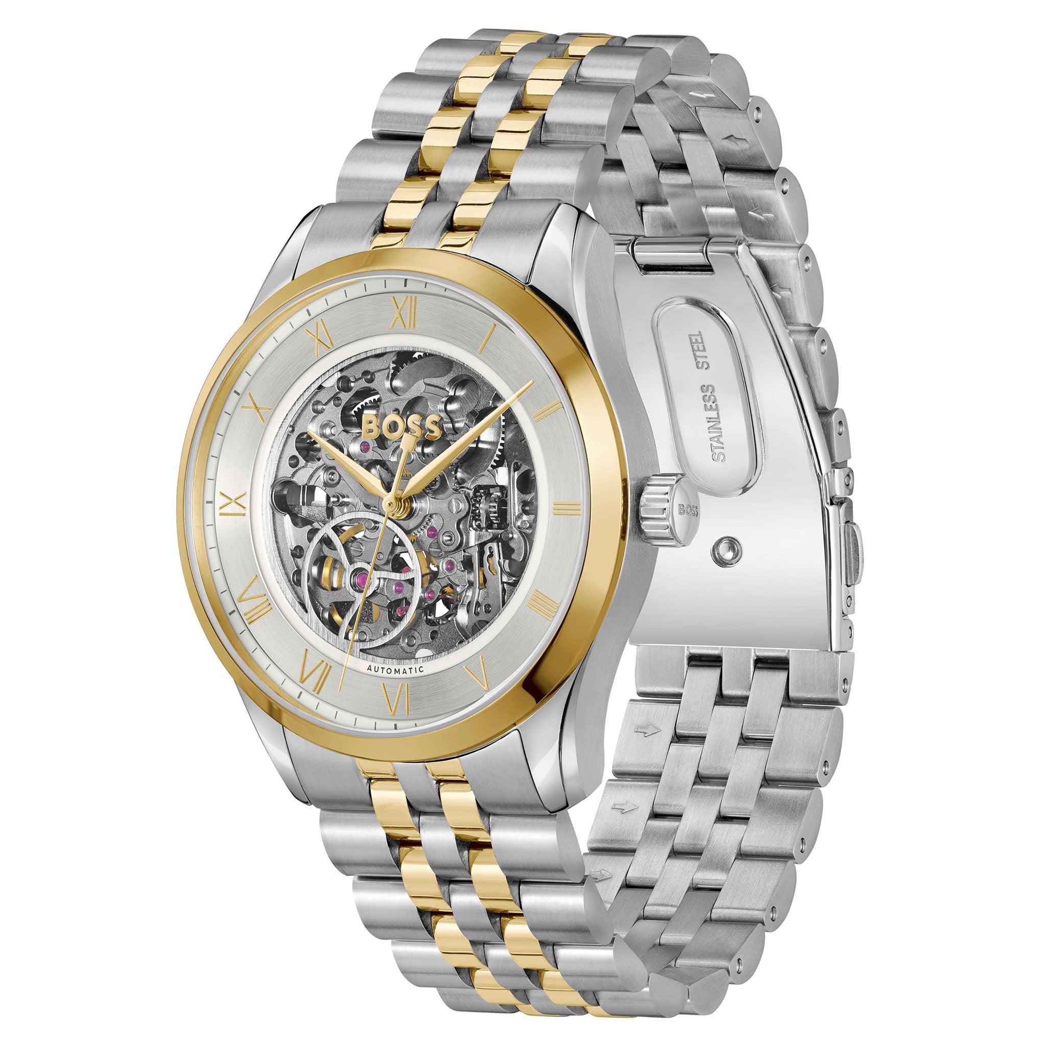 Hugo Boss Two-Tone Steel Silver White Dial Mechanical-Automatic Men's Watch - 1514237