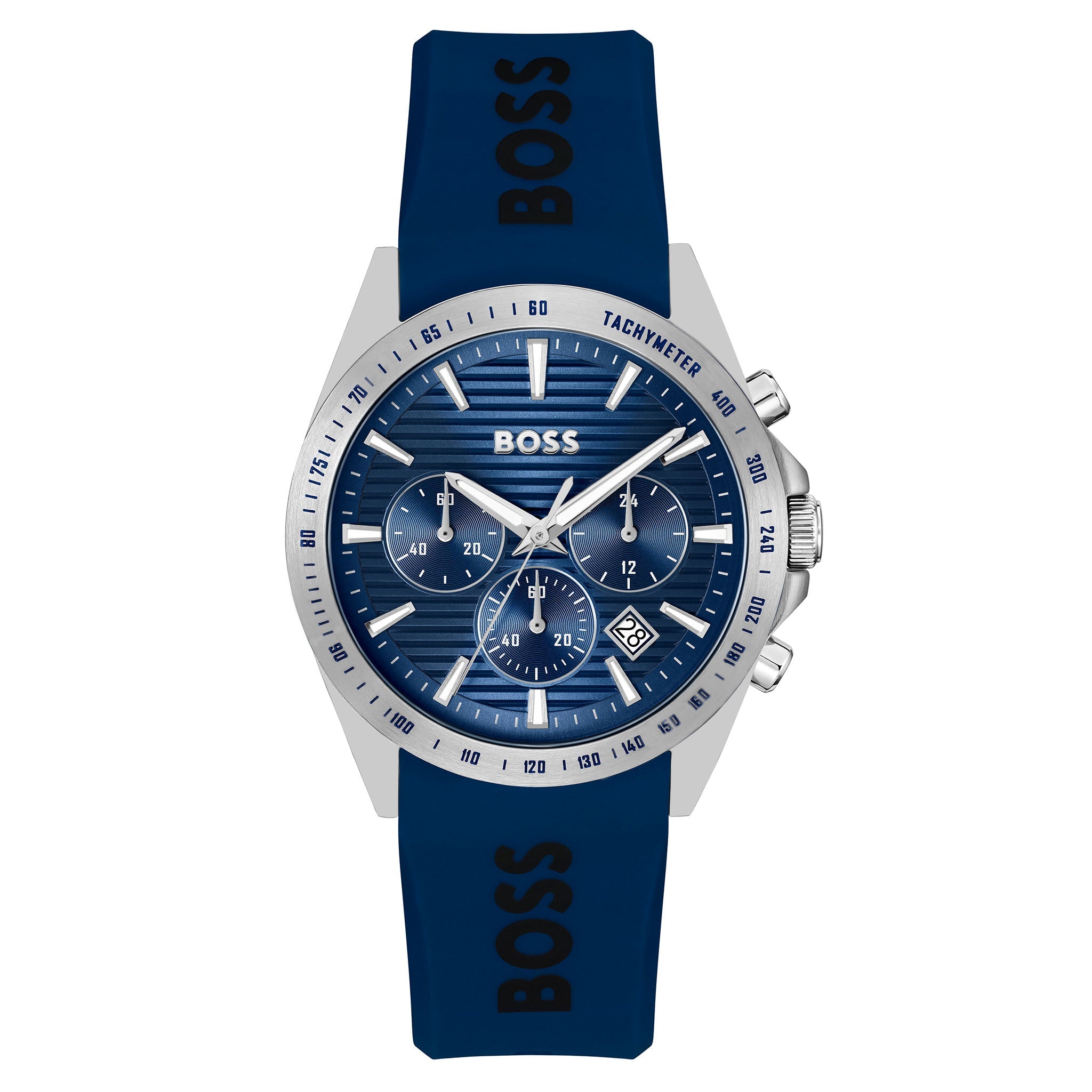 Hugo Boss Blue Silicone Dark Blue Dial Chronograph Men's Watch - 1514239