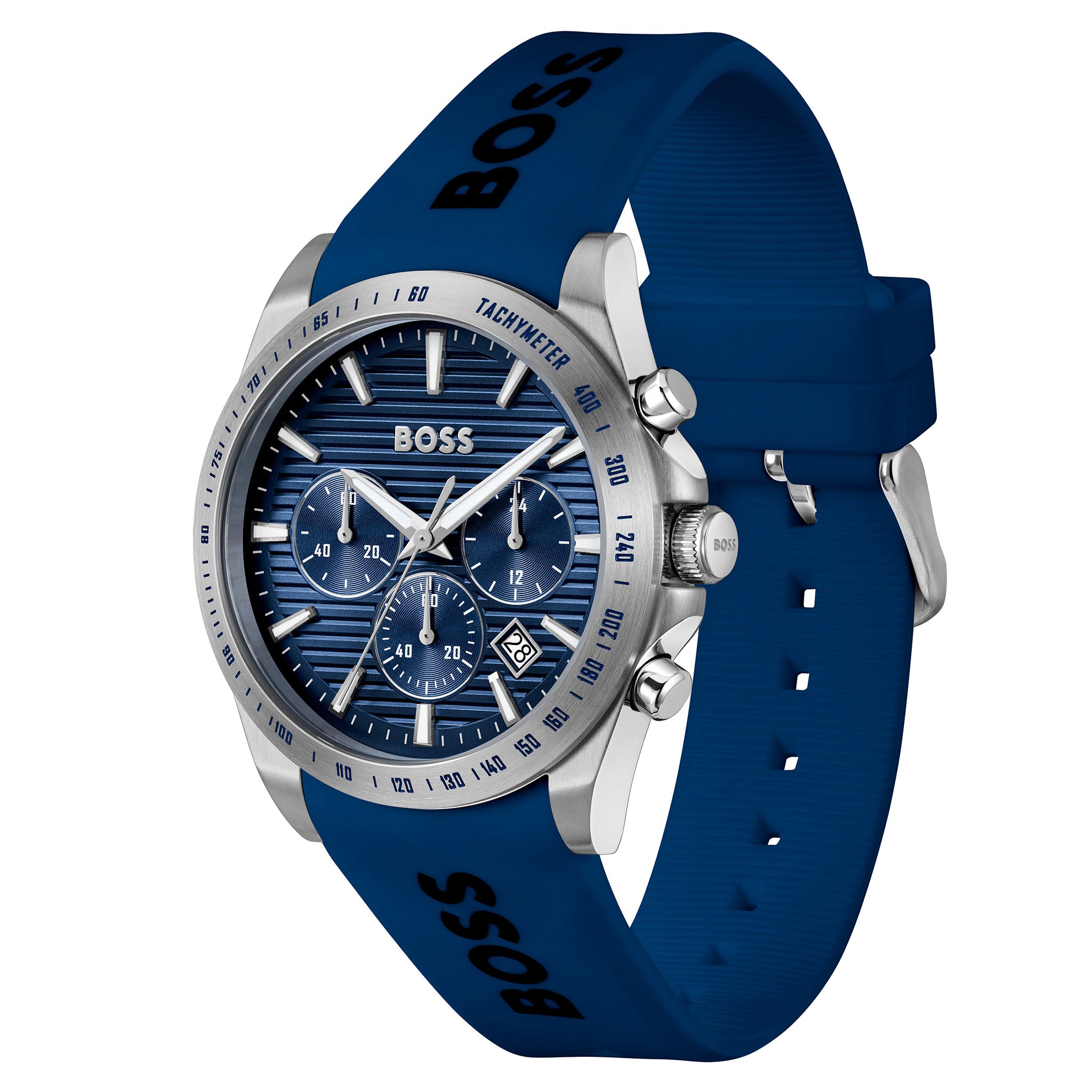 Hugo Boss Blue Silicone Dark Blue Dial Chronograph Men's Watch - 1514239