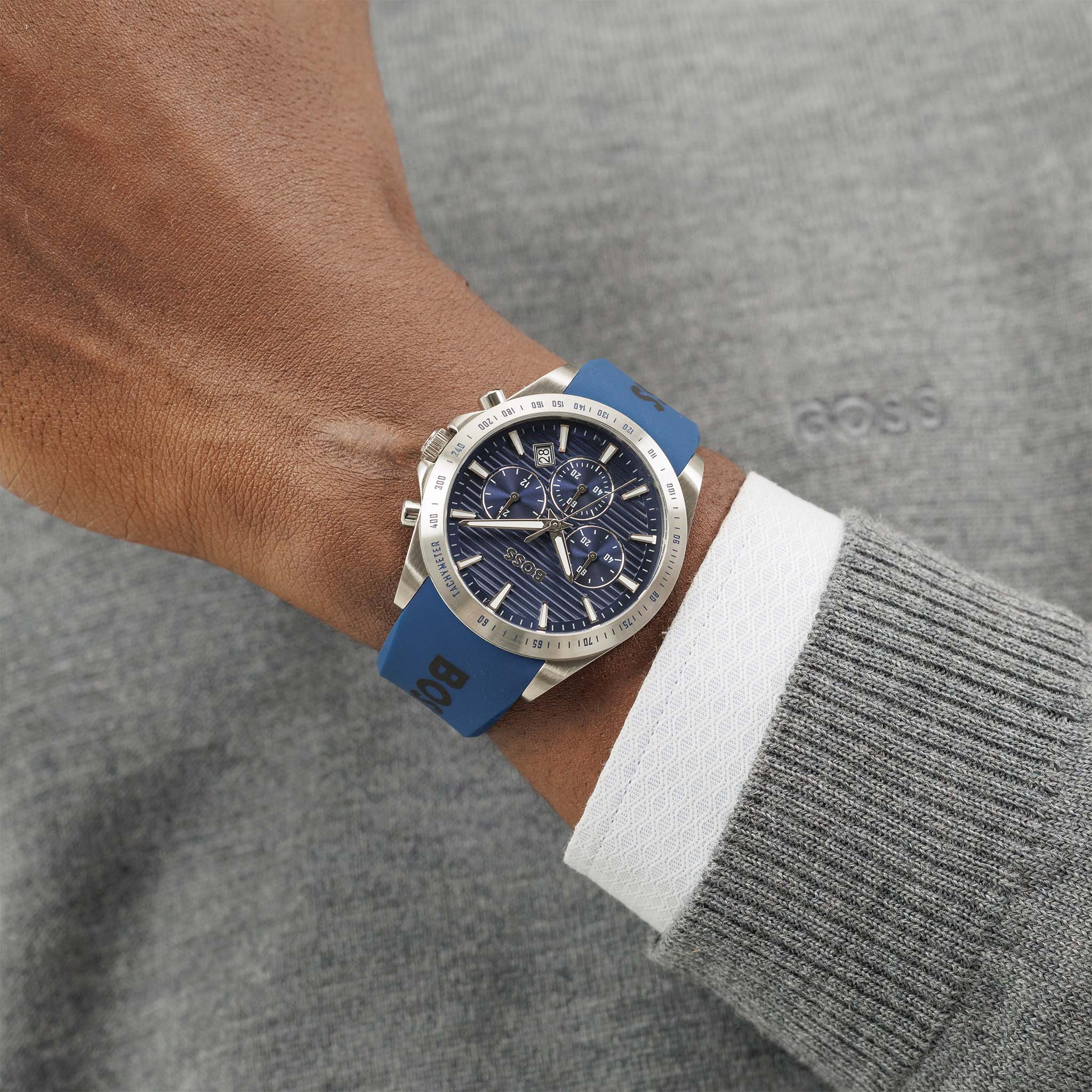 Hugo Boss Blue Silicone Dark Blue Dial Chronograph Men's Watch - 1514239