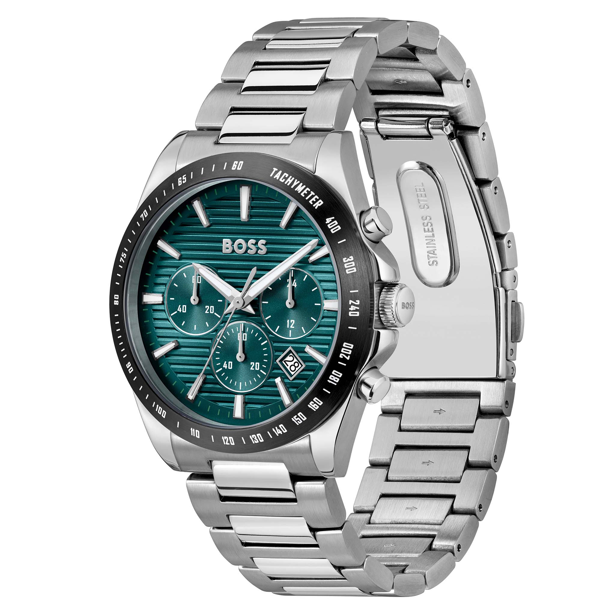 BOSS by Hugo Boss Stainless Steel Green Dial Chronograph Men's Watch - 1514241