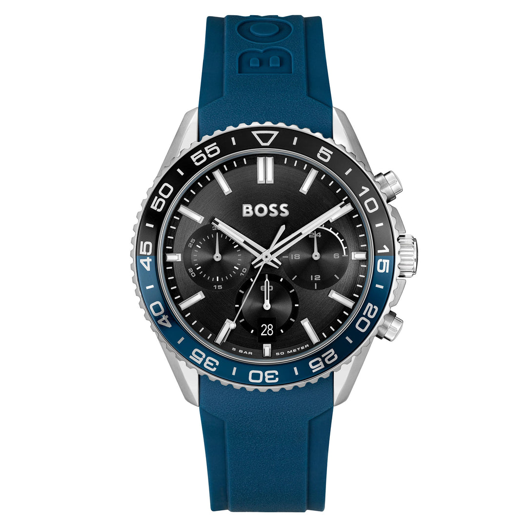 Hugo Boss Blue Silicone Black Dial Chronograph Men's Watch - 1514245